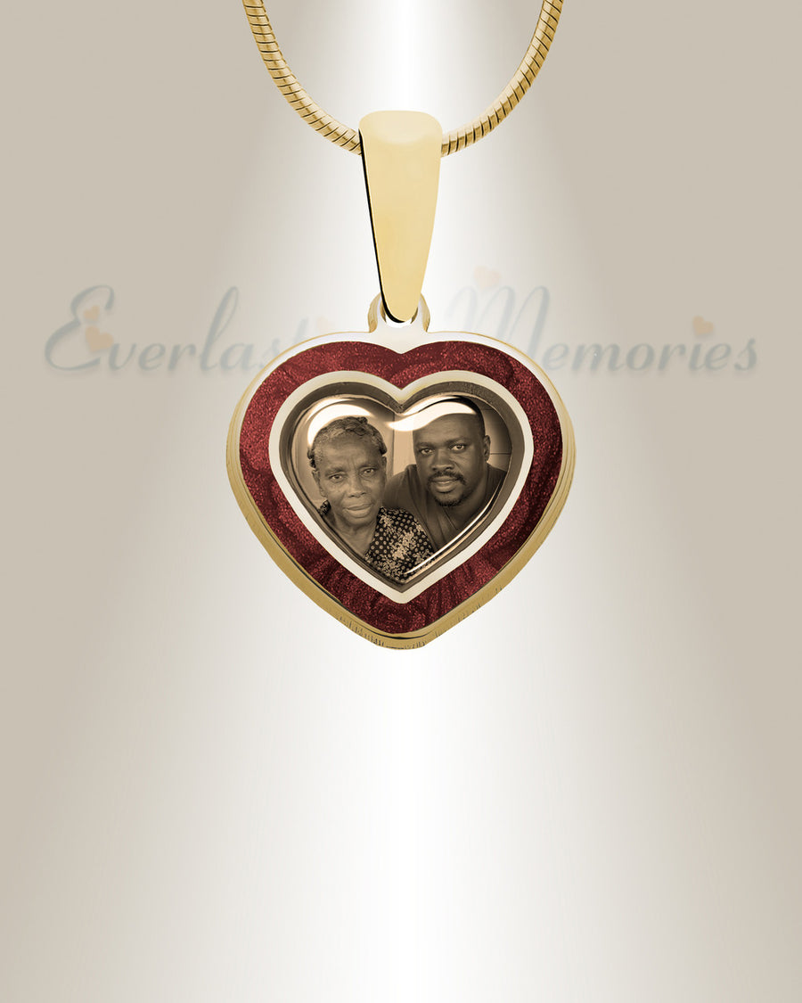 Heart 14K Gold Picture Pendant With Aquamarine Ashes