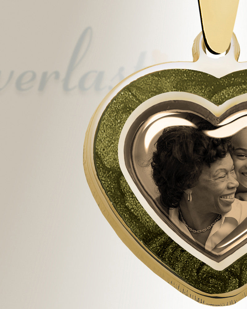 Heart 14K Gold Picture Pendant With Sage Ashes