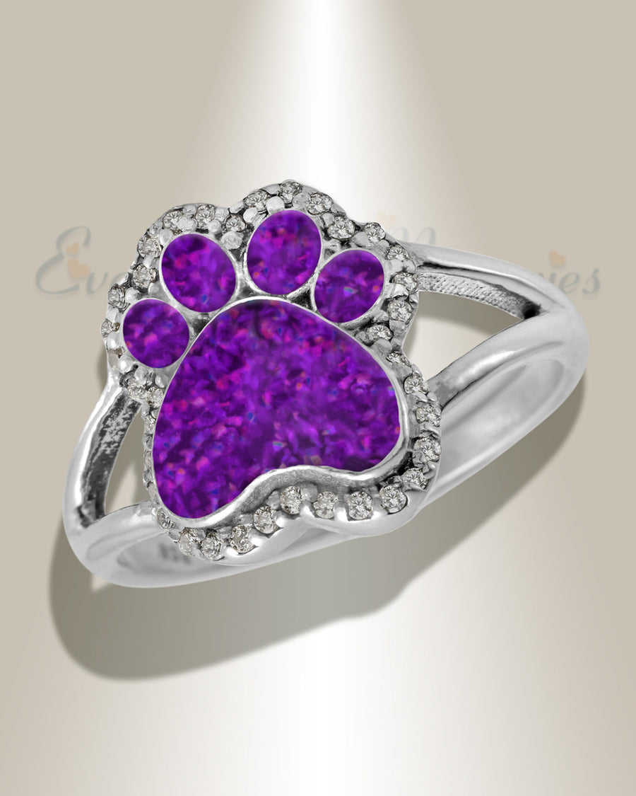 Women's Sterling Silver Paw Print Ash Ring with Lilac Pearl Opal