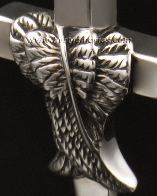 14k White Gold Angelic Cross Cremation Charm