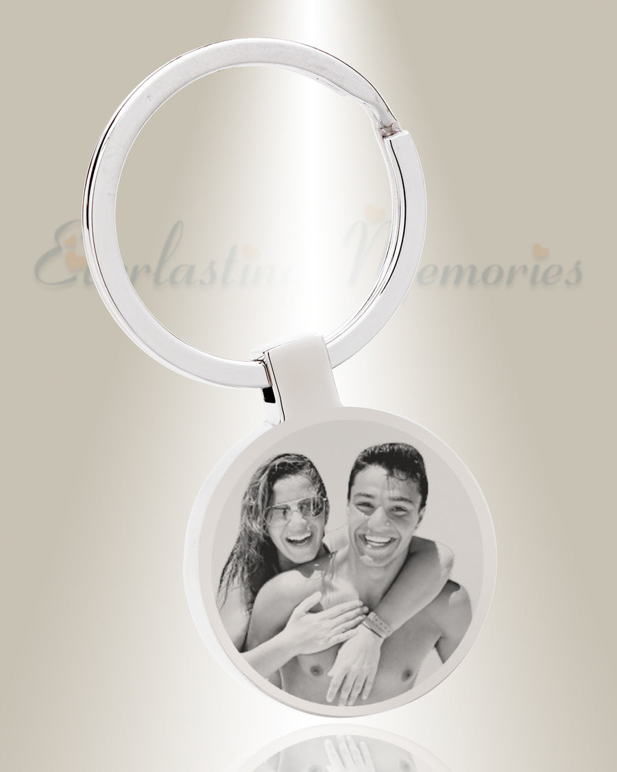 Cremation Round Photo Engraved Stainless Steel Keychain