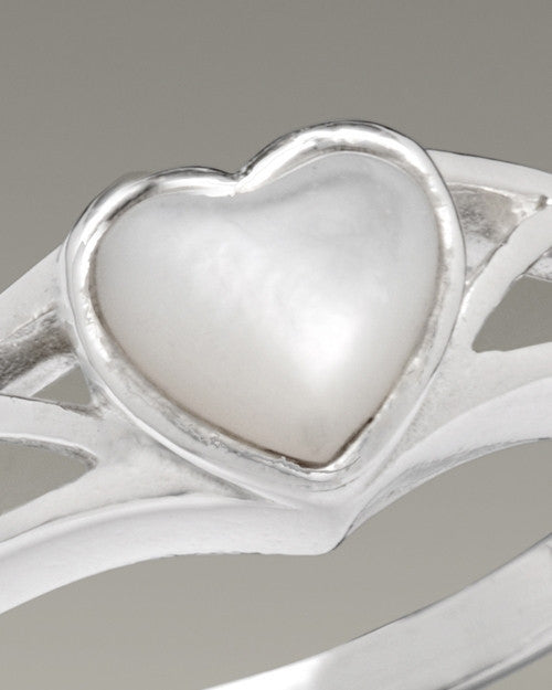 Women's Silver Mother of Pearl Caring Heart Cremation Ring