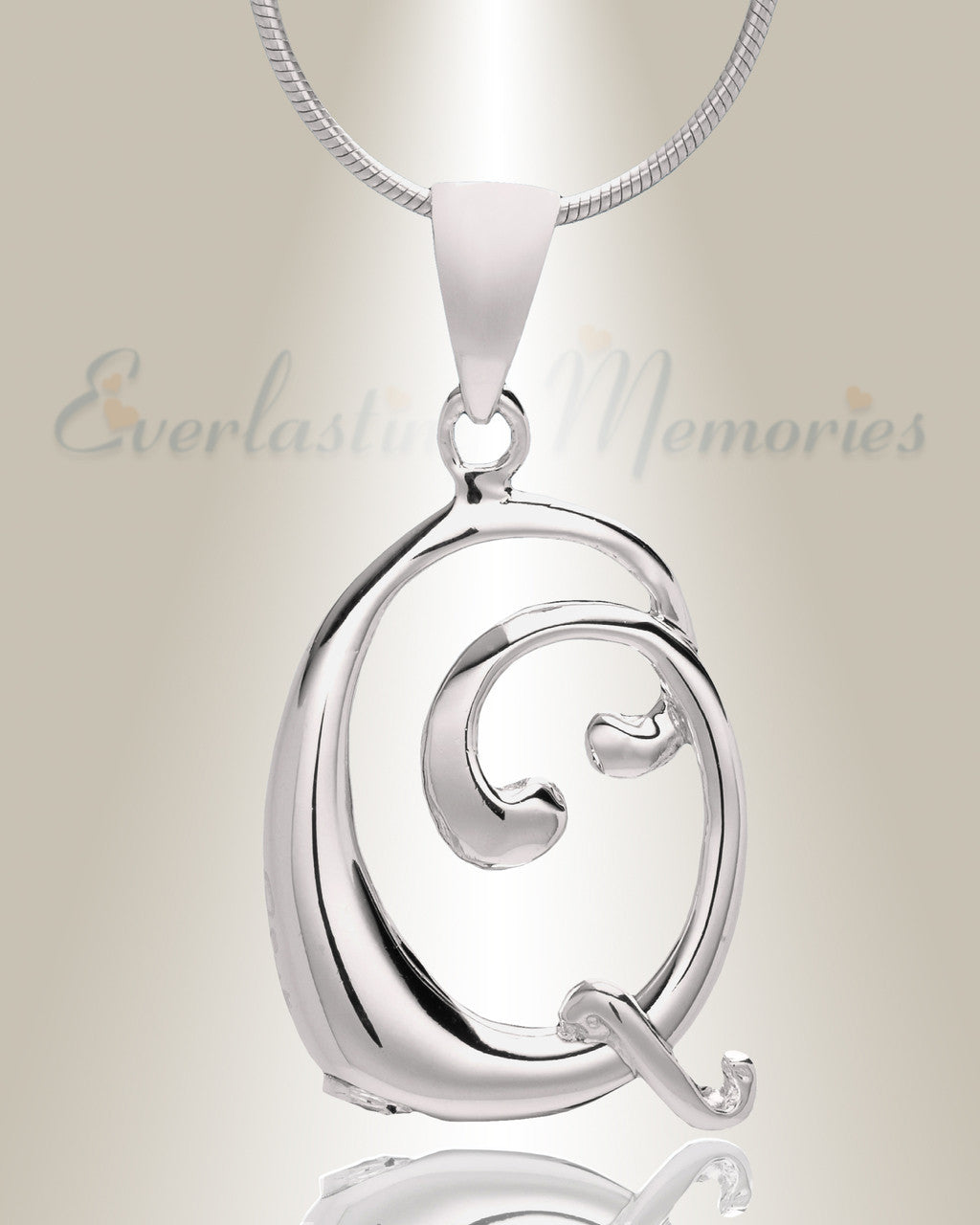 Silver "Q" Initial Cremation Jewelry