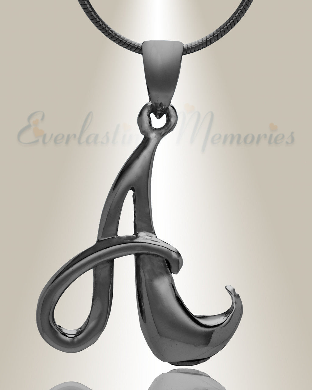 Black "A" Initial Cremation Jewelry