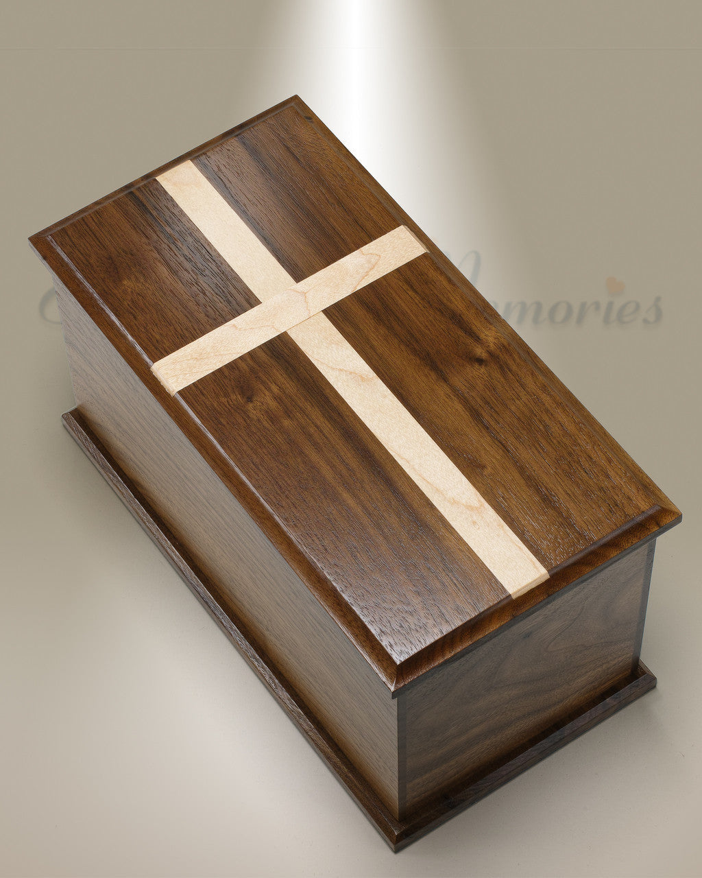 Extra Large Walnut Cremation Urn w/ Maple Cross