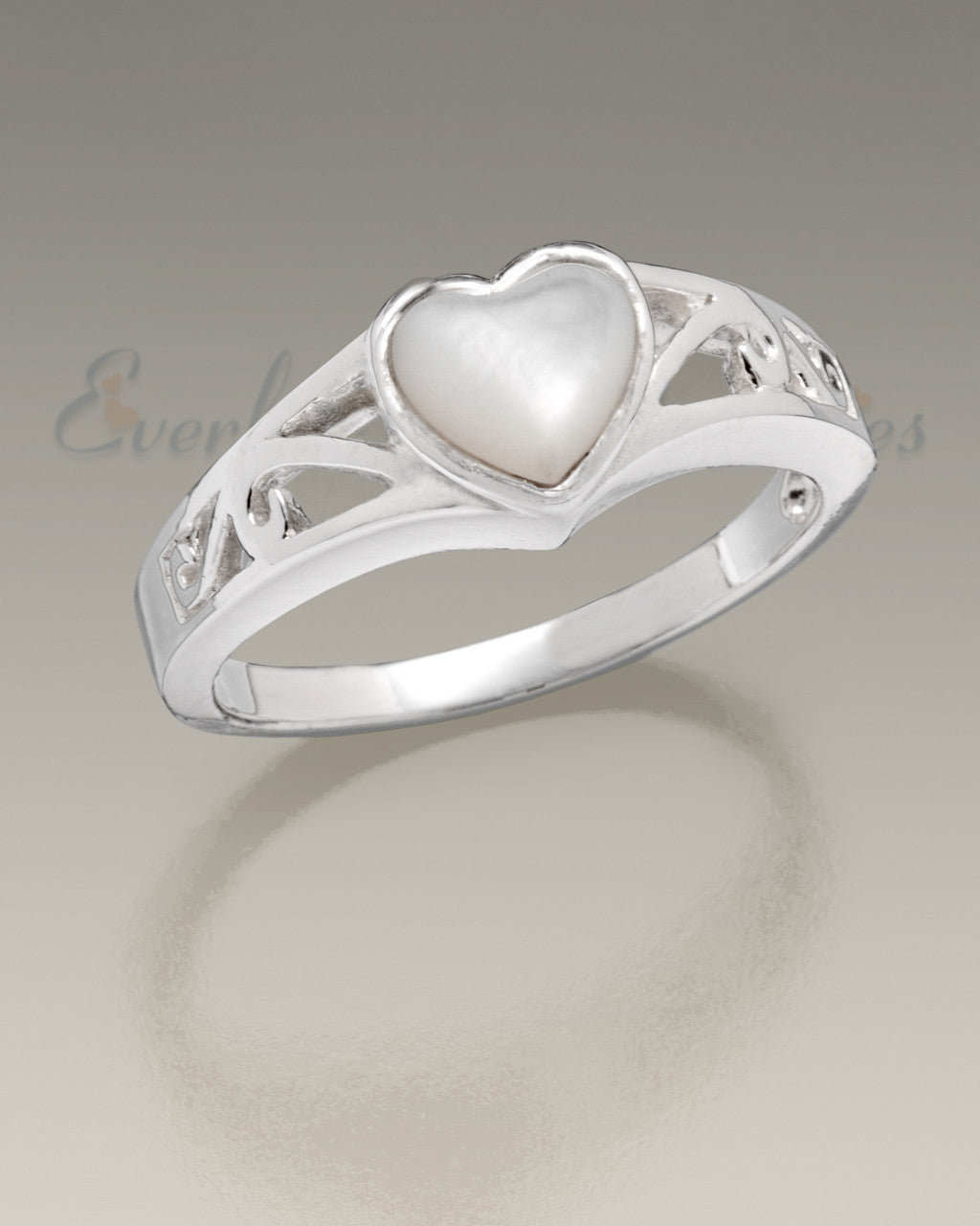 Women's Silver Mother of Pearl Caring Heart Cremation Ring