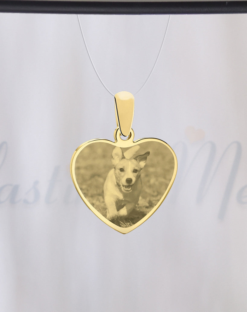 Heart Photo Engraved Gold Plated over Stainless Pet Guardian