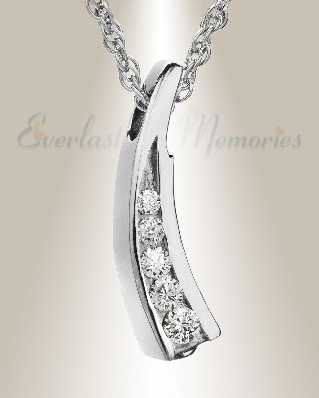Sterling Silver Leaf with Cubic Zirconia Cremation Keepsake