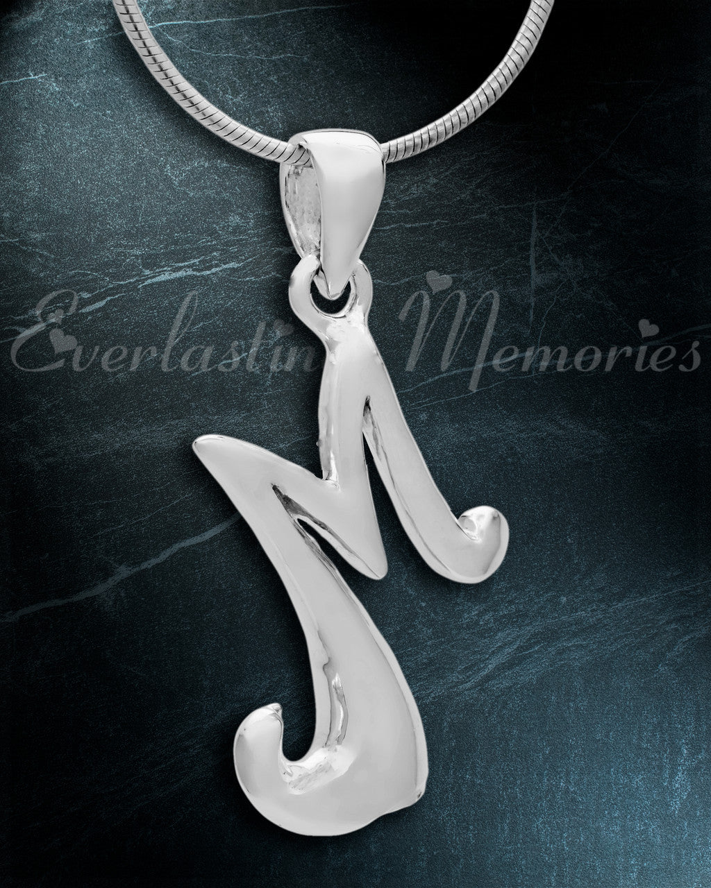 Silver "M" Initial Cremation Jewelry