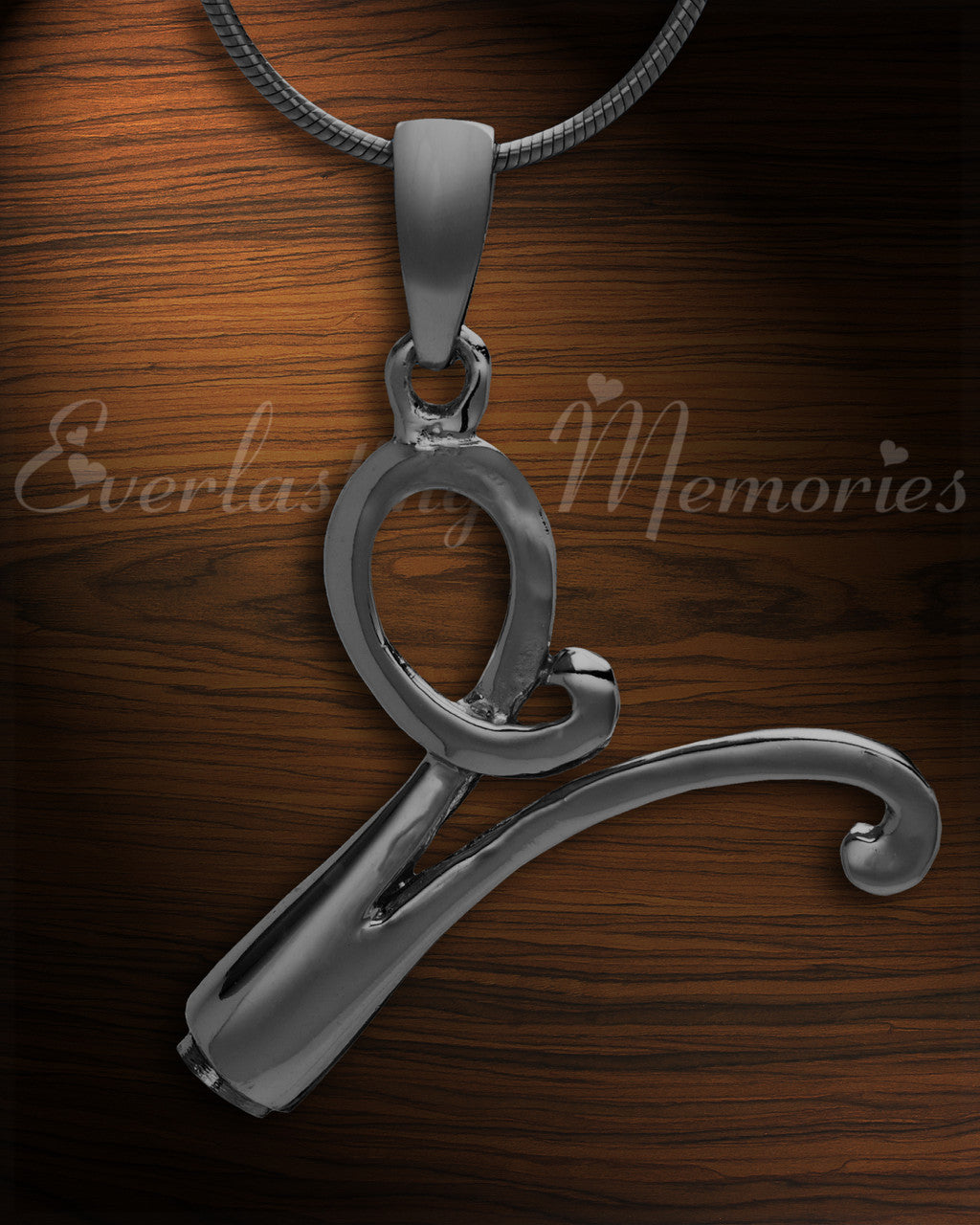Black "V" Initial Cremation Jewelry