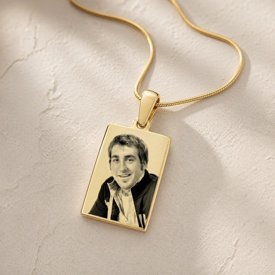 Rectangle Photo Engraved Gold Plated over Stainless Keepsake