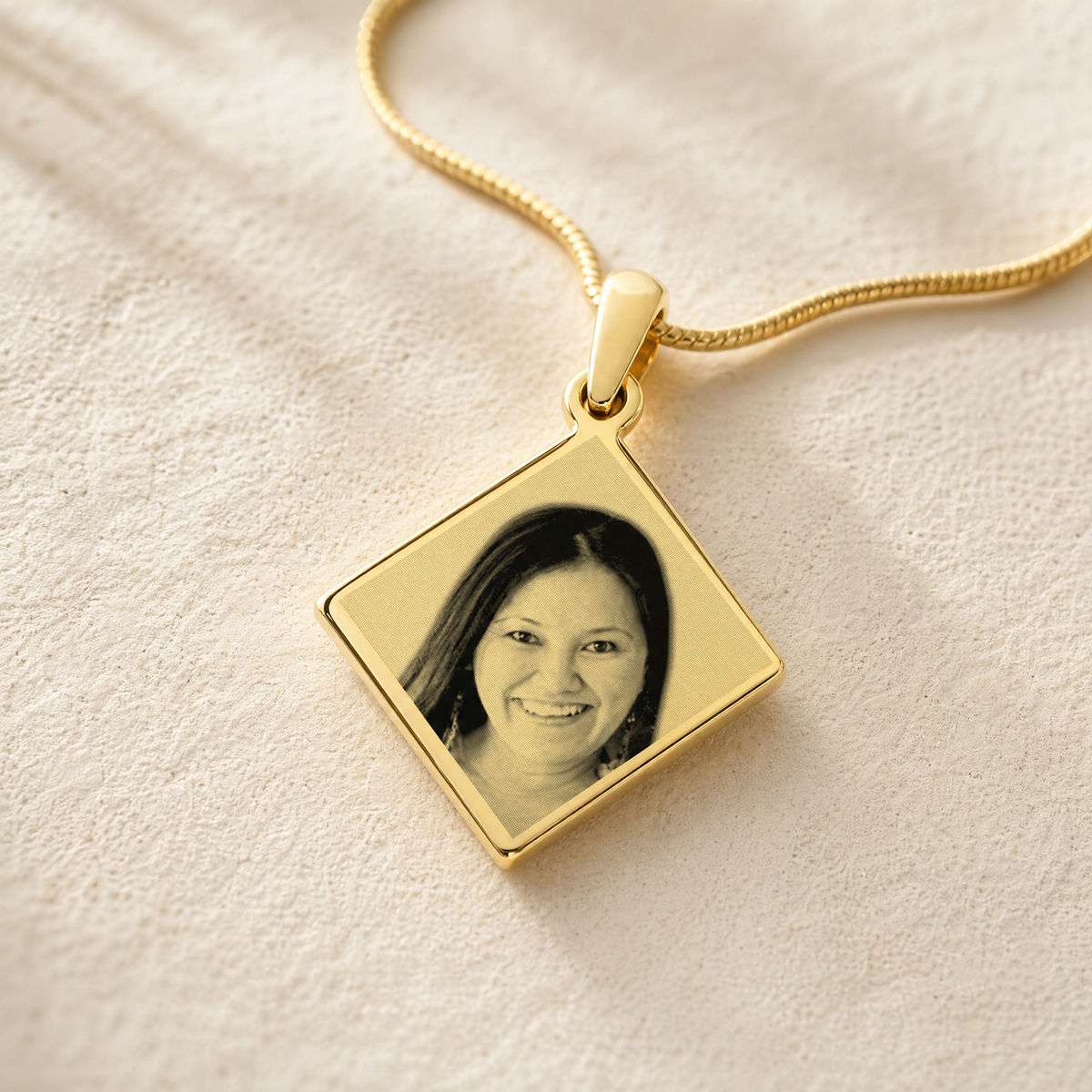 Diamond Photo Engraved Gold Plated over Stainless Keepsake