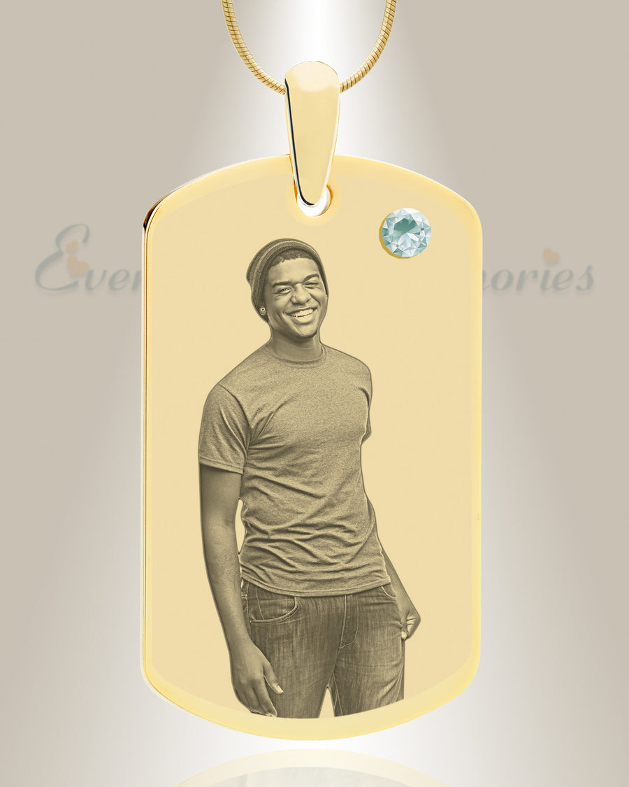 Birthstone Large Dog Tag April Photo Engraved Gold Plated over Stainless Keepsake