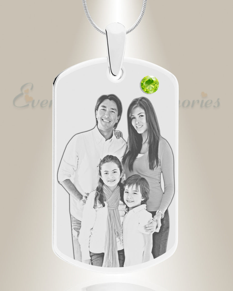 Birthstone Large Dog Tag August Photo Engraved Stainless Keepsake