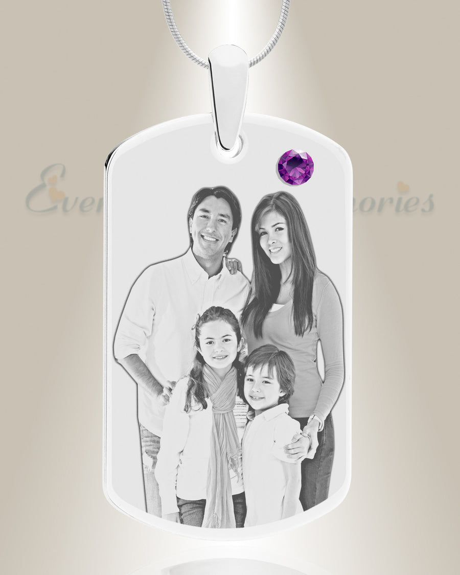 Birthstone Large Dog Tag February Photo Engraved Stainless Keepsake