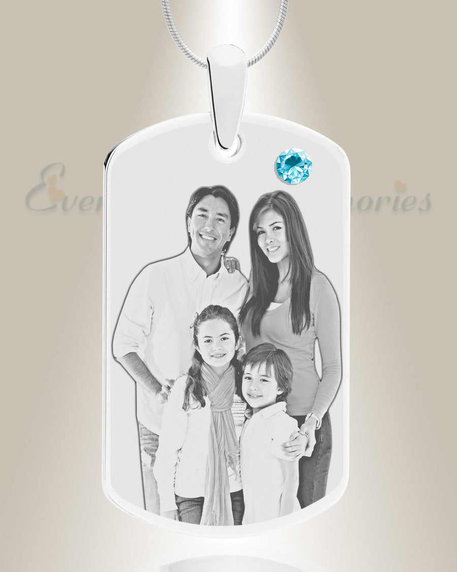 Birthstone Large Dog Tag March Photo Engraved Stainless Keepsake