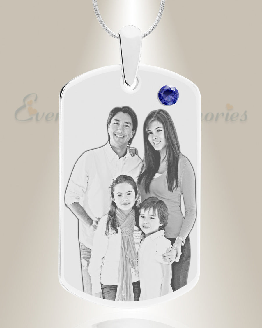 Birthstone Large Dog Tag September Photo Engraved Stainless Keepsake