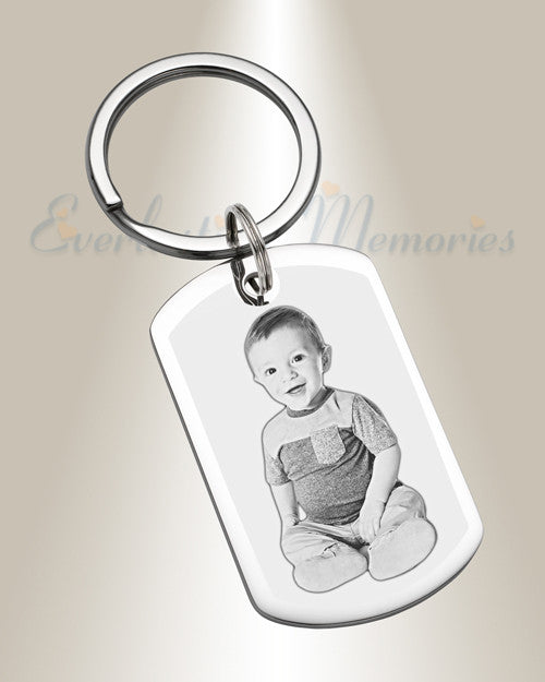 Large Dog Tag Photo Engraved Stainless Keychain