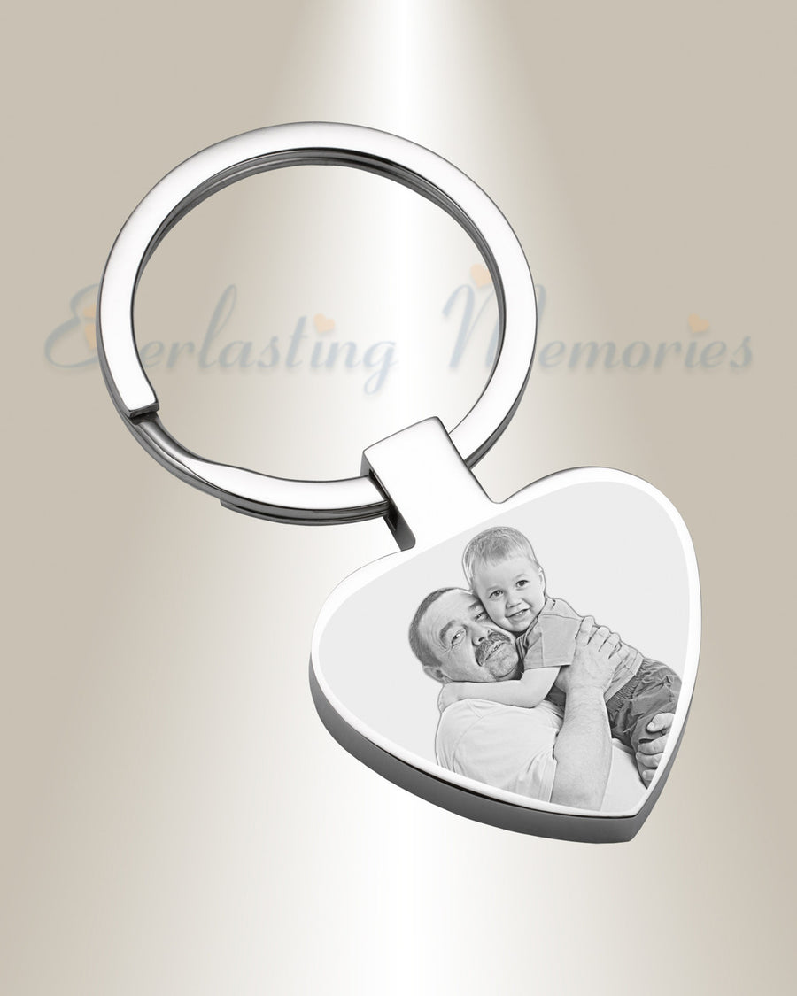 Cremation Full Heart Stainless Steel Photo Engraved Keychain