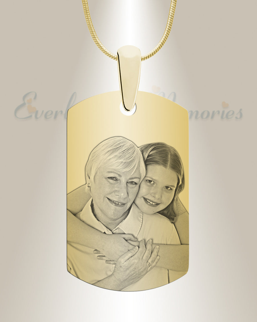 Small Dog Tag Gold Plated over Stainless Steel Photo Pendant