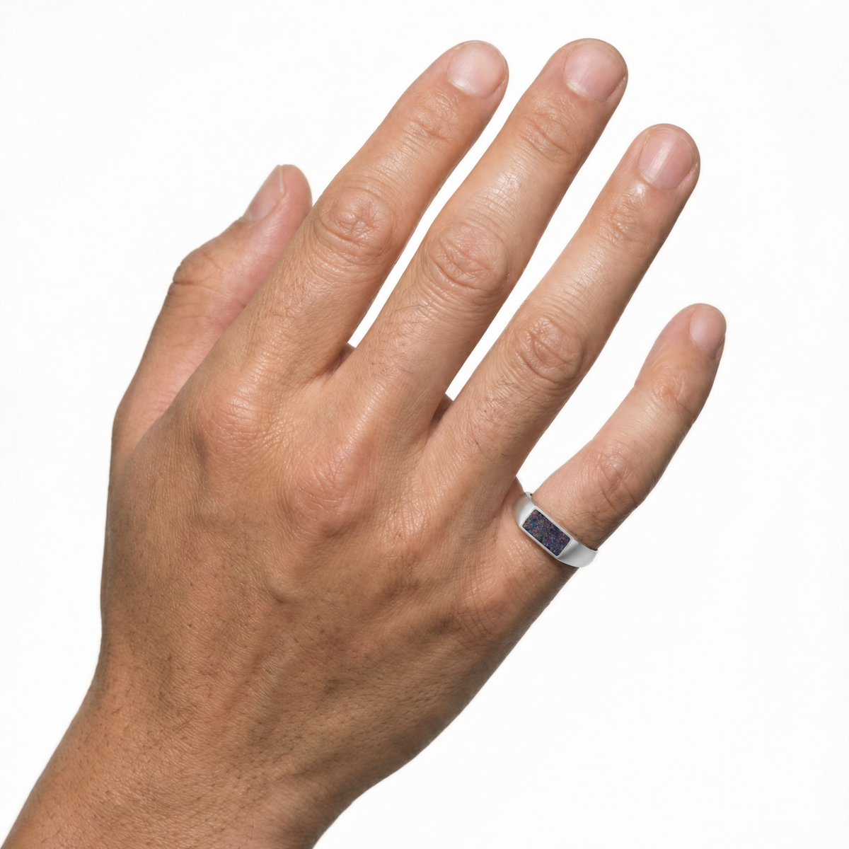 Men's Sterling Silver Desoto Ash Ring with Lilac Pearl Opal