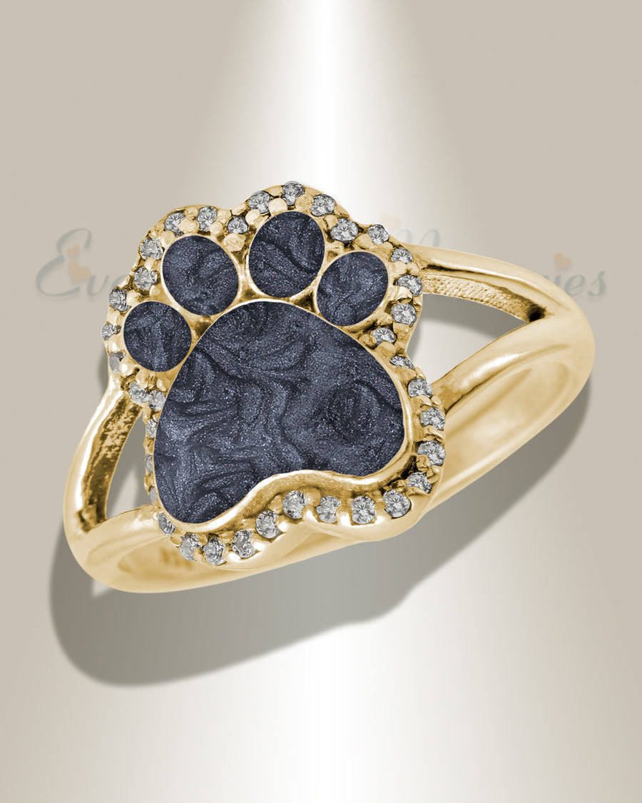 Solid 14K Gold Women's Paw Print Ash Ring with Slate