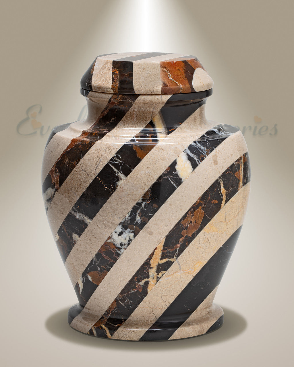 Beige Striped Cremation Urn