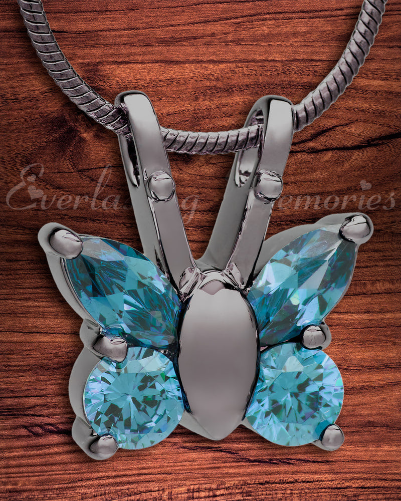 Black and Blue Jeweled Butterfly Memorial Jewelry