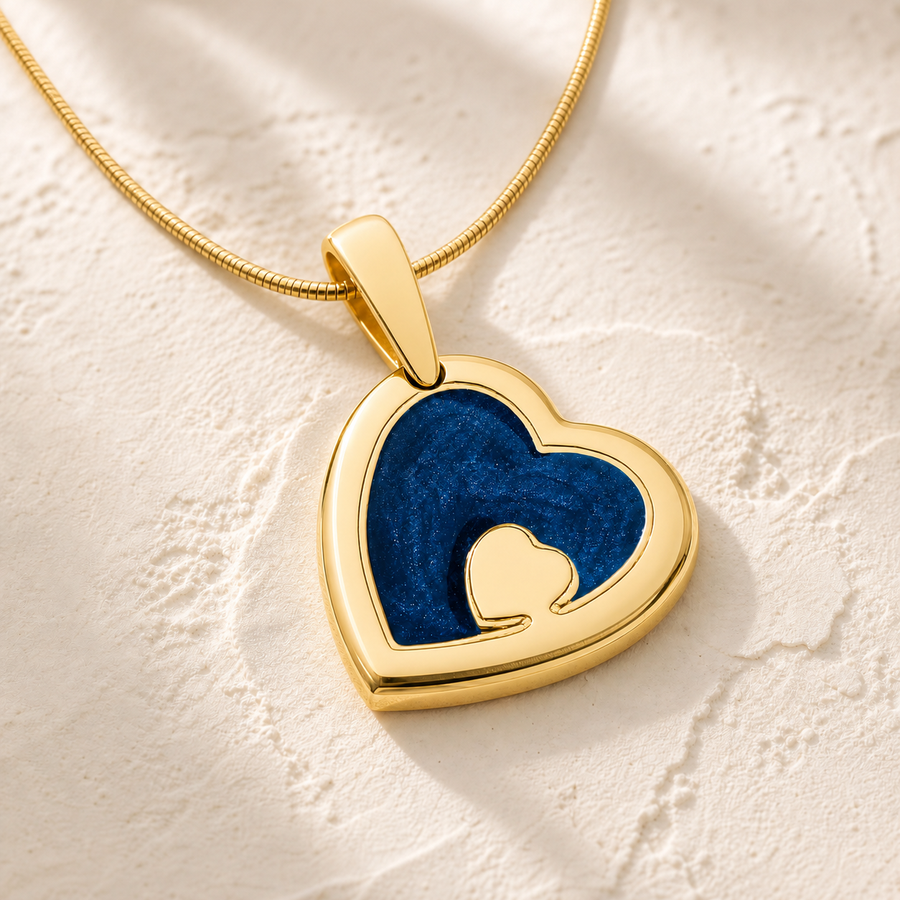 Two Of A Kind Heart Gold Plated with Cobalt Ash Resin Jewelry