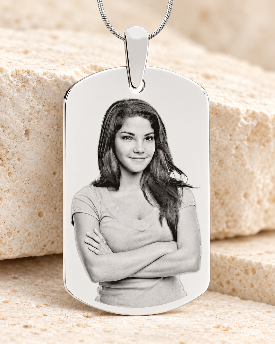 Large Dog Tag Photo Engraved Stainless Keepsake