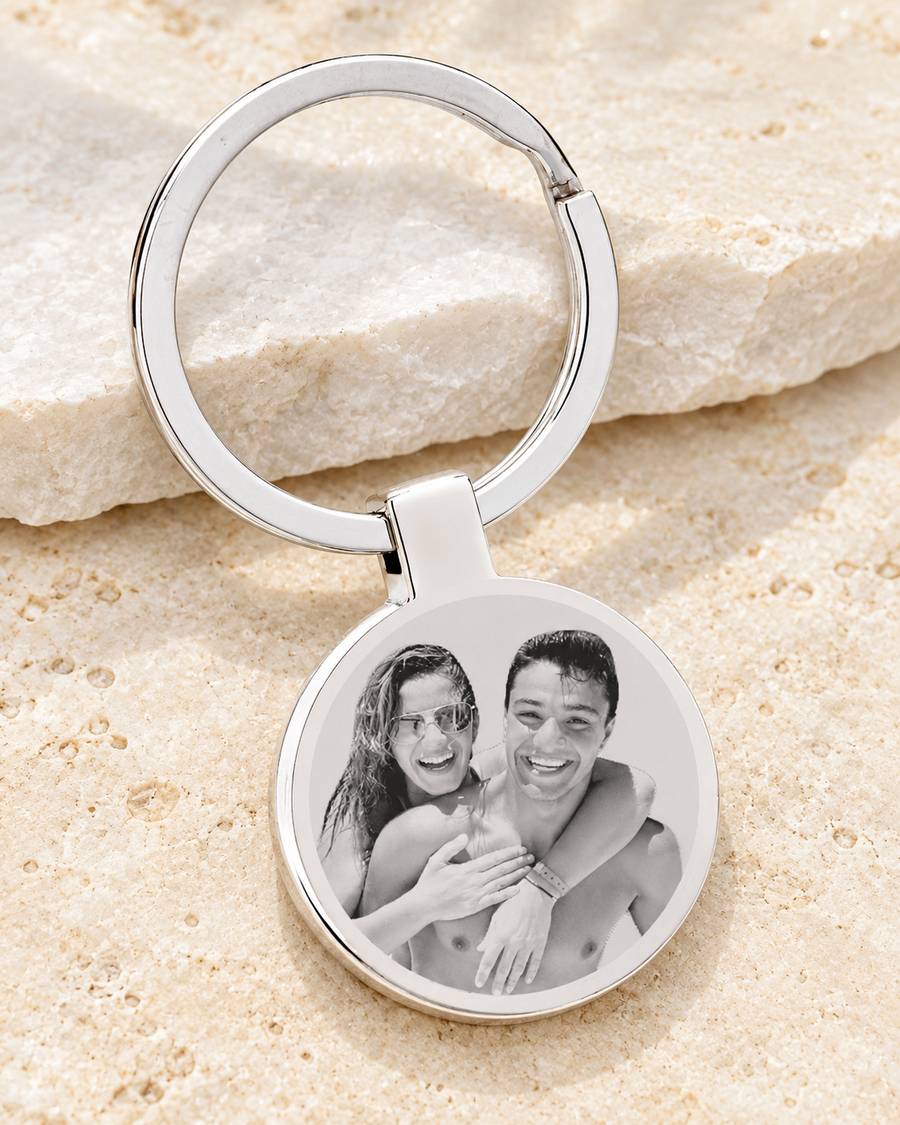 Round Photo Engraved Stainless Steel Keychain