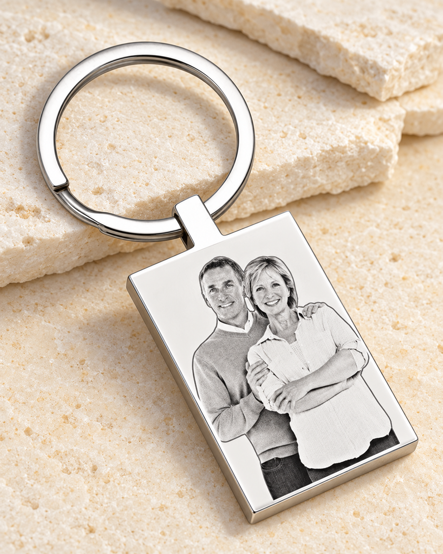 Stainless Tower Photo Engraved Keychain