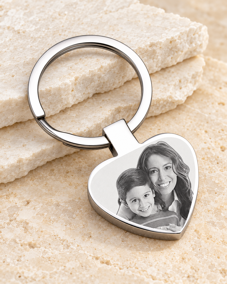 Full Heart Stainless Steel Photo Engraved Keychain