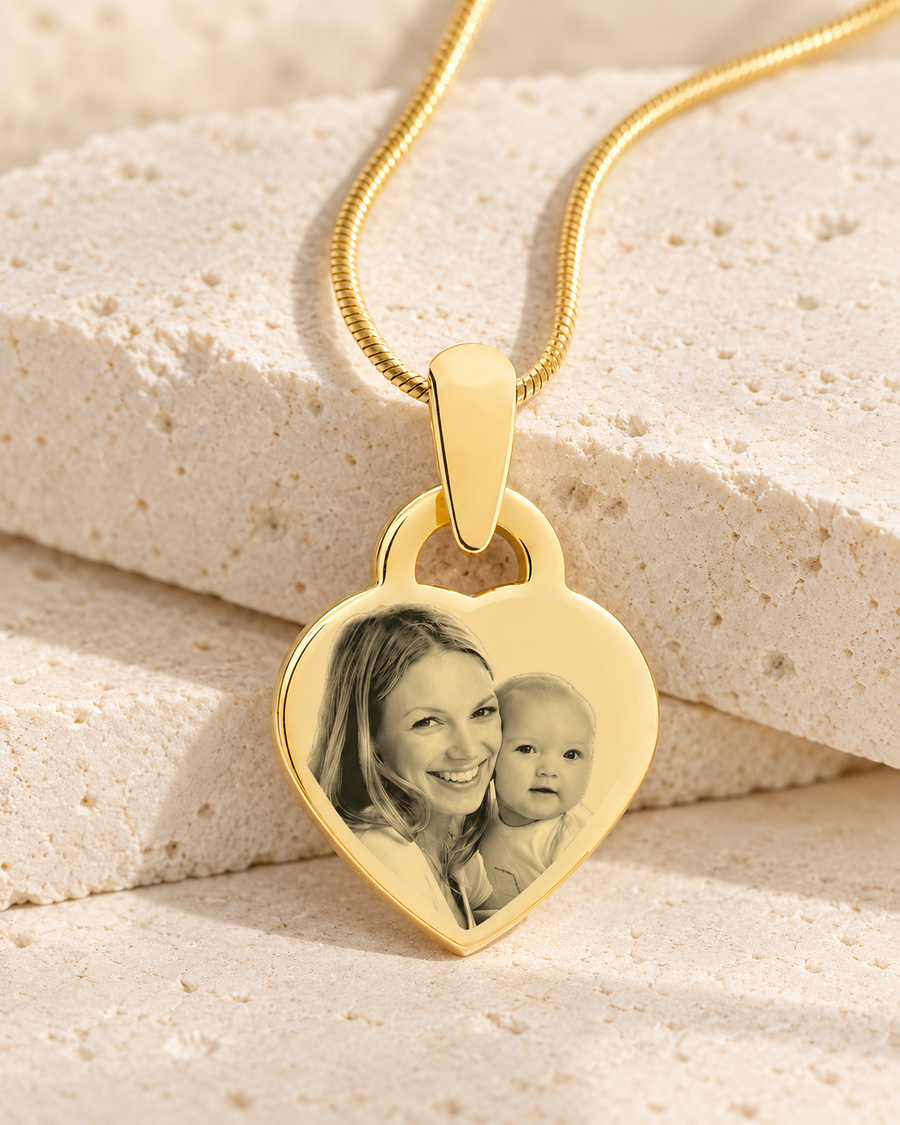 Small Heart Photo Engraved Gold Plated over Stainless Keepsake