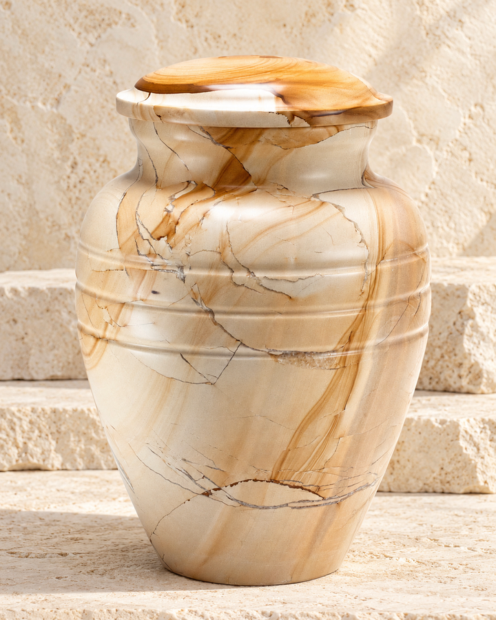Teakwood Grain Marble Cremation Urn