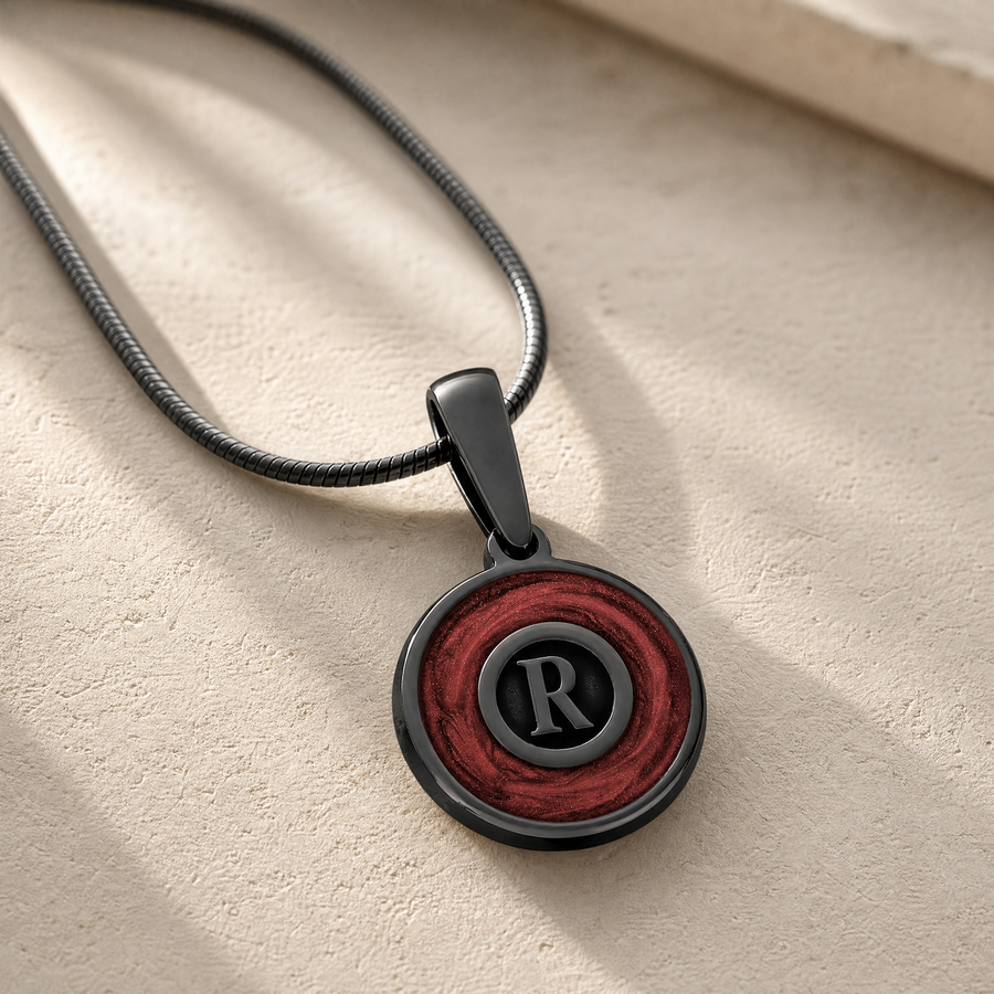 Black Finish Crimson Monogram Ash Resin Jewelry