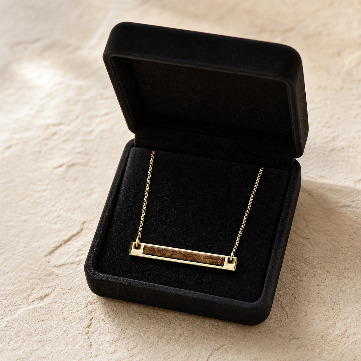 Solid 14K Gold Carob Barred Ash Resin Jewelry
