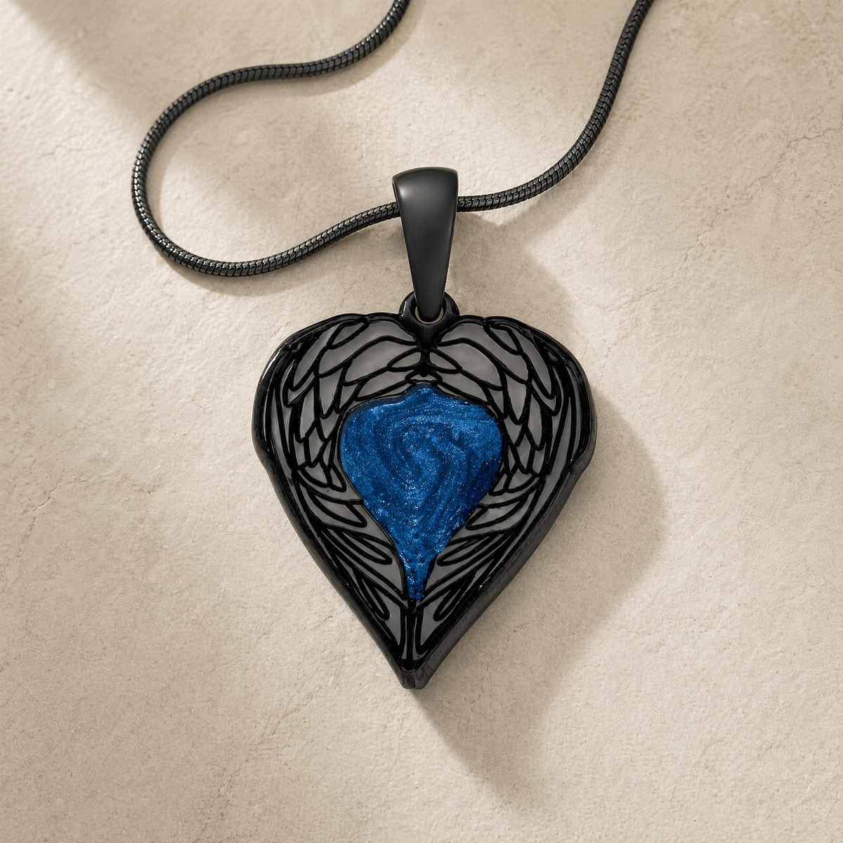 Paradise Black Finish Heart with Cobalt Ash Resin Jewelry