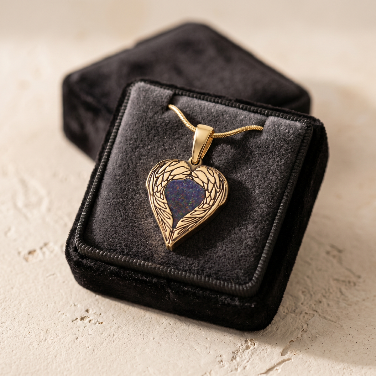 Paradise Gold Plated Heart with Black Flame Opal Ash Resin Jewelry