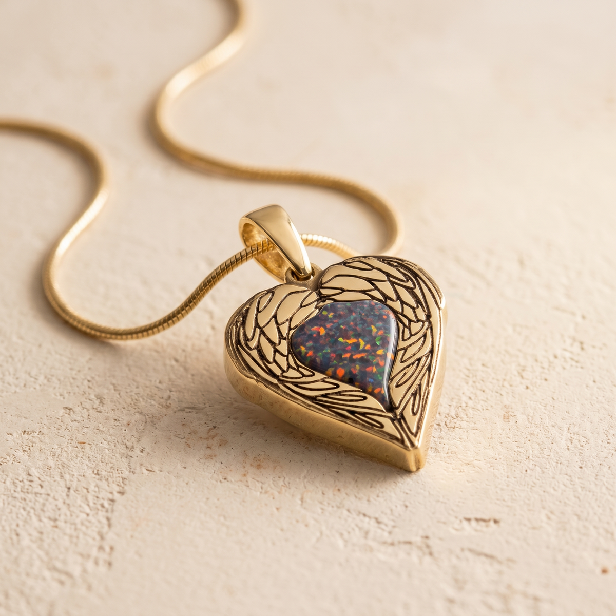 Paradise Gold Plated Heart with Black Flame Opal Ash Resin Jewelry