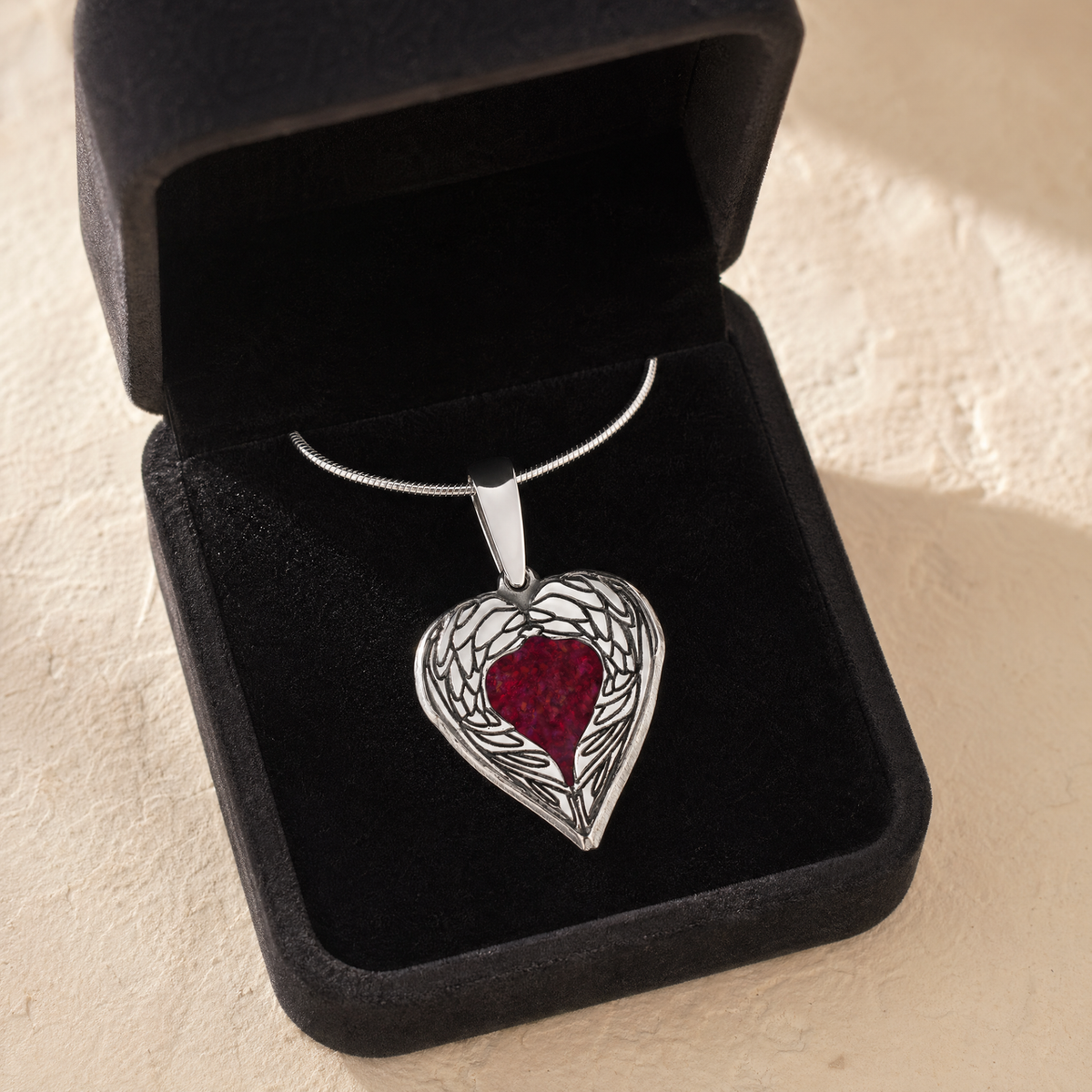 Paradise Sterling Silver Heart with Scarlet Pearl Opal Ash Resin Jewelry