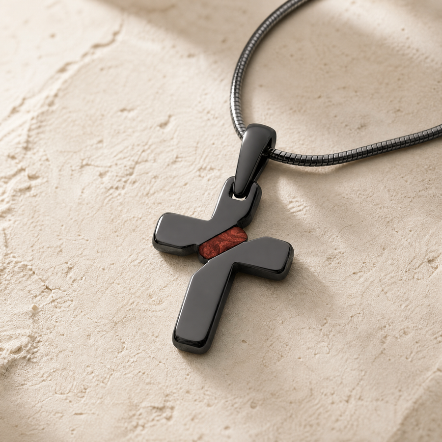 Honoring Cross Black Finish Ash Resin Jewelry