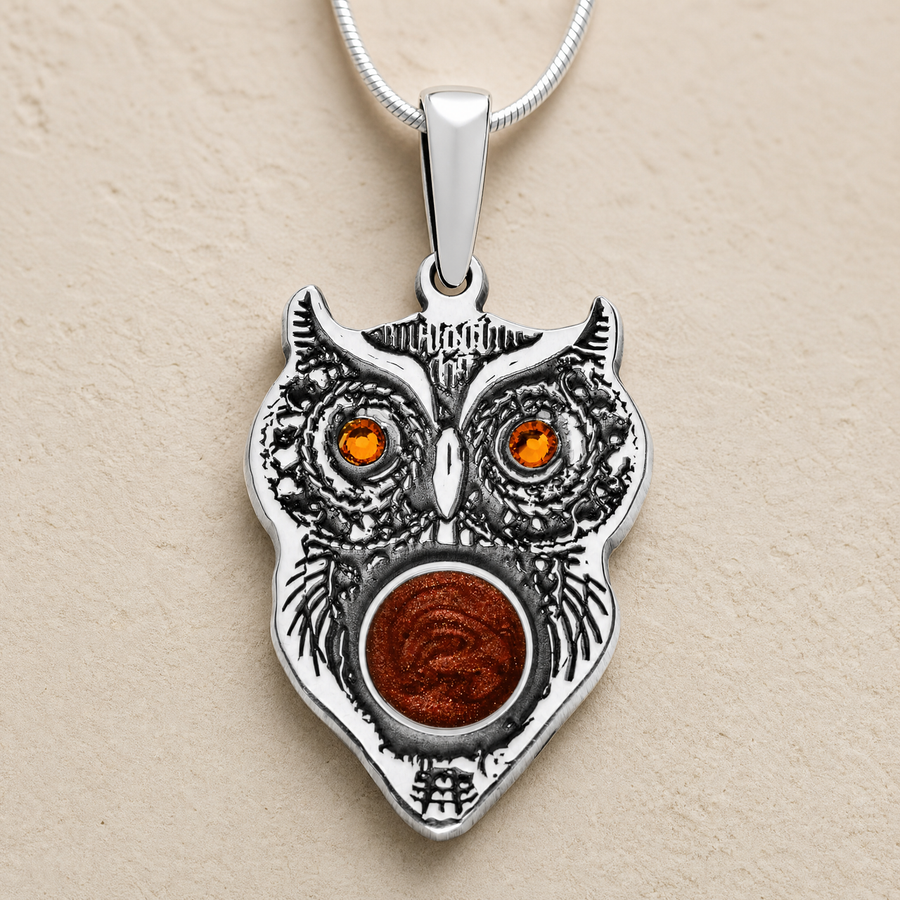 Sterling Silver Wise Owl Birthstone Ash Resin Jewelry