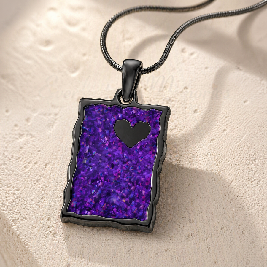 Adored Rectangle Black Finish with Lilac Pearl Opal Ash Resin Jewelry