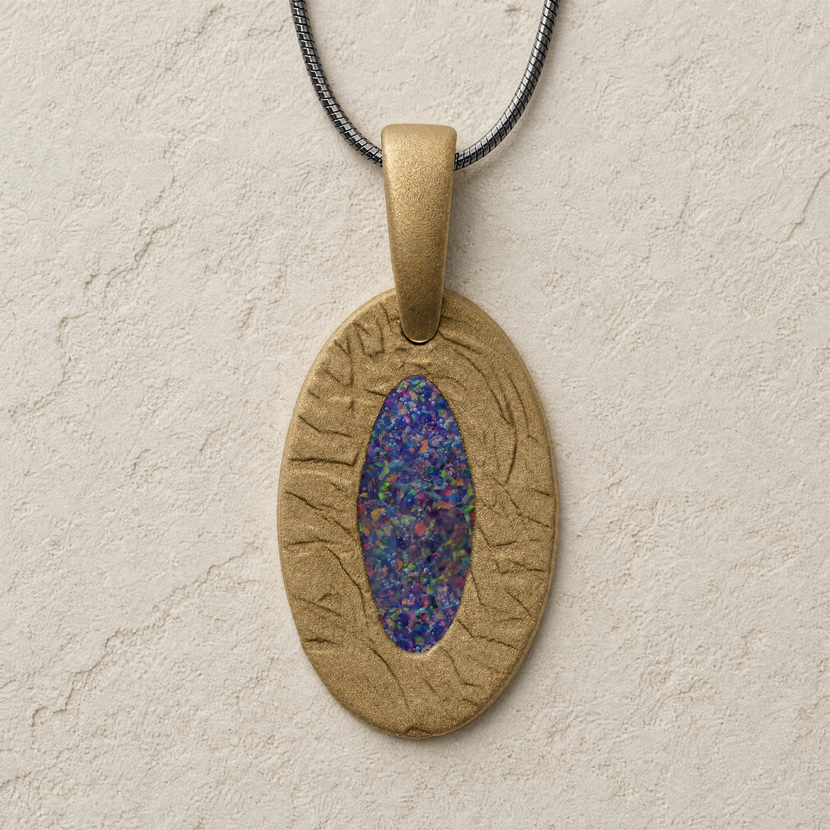 Heartfelt Oval Bronze Finish with Black Flame Opal Ash Resin Jewelry