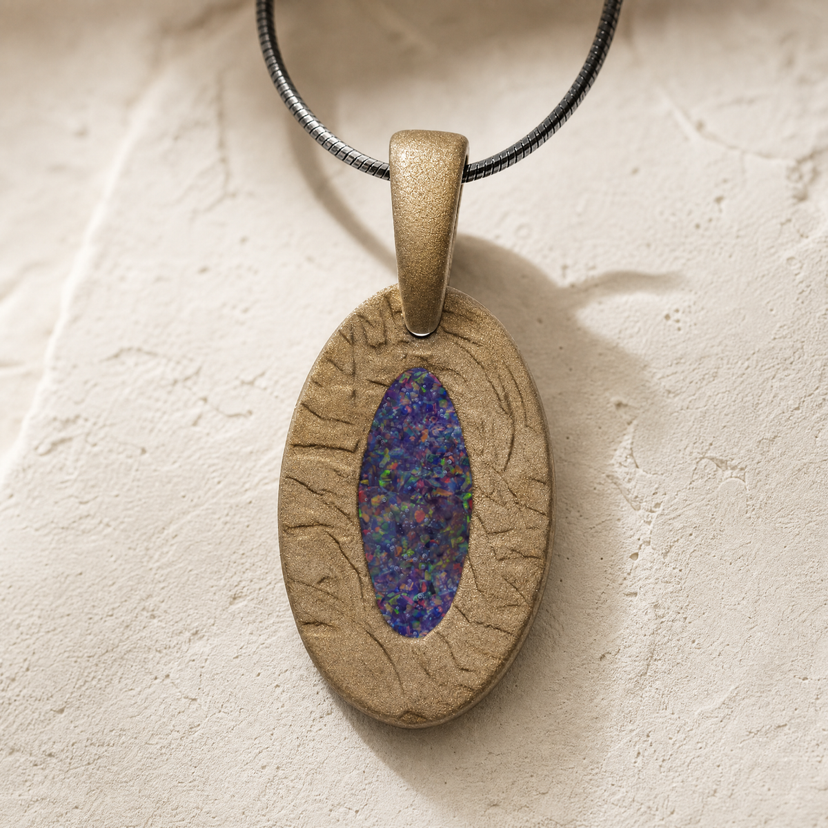 Heartfelt Oval Bronze Finish with Black Flame Opal Ash Resin Jewelry