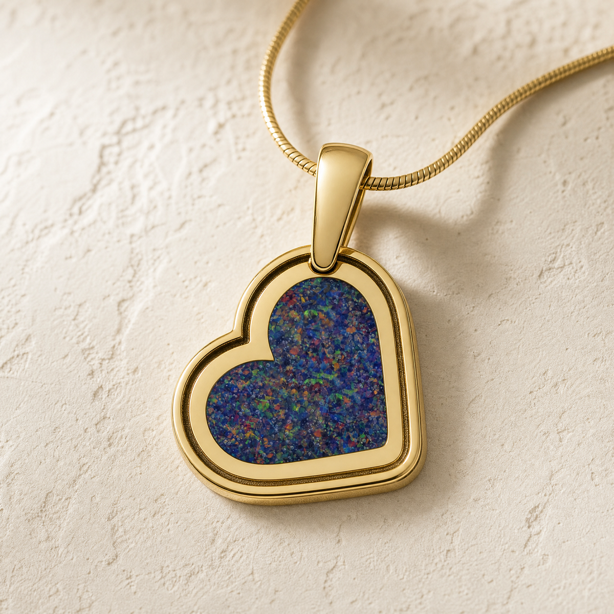 Attentive Heart Gold Plated with Black Flame Opal Ash Resin Jewelry