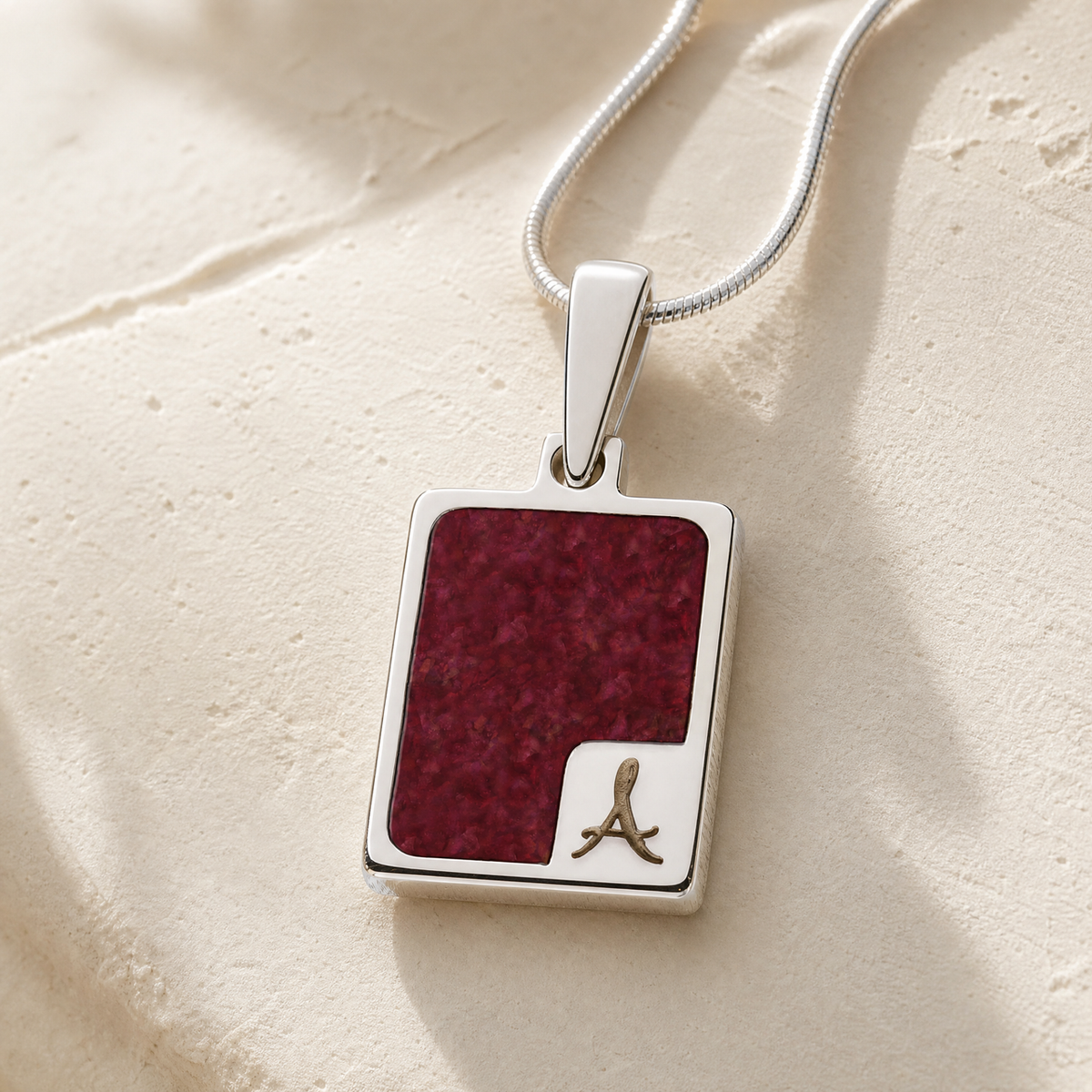 Solid 14K White Gold Splendid Rectangle Ash Resin Jewelry