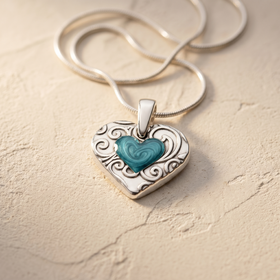 Pleasant Heart Sterling Silver with Aqua Ash Resin Jewelry
