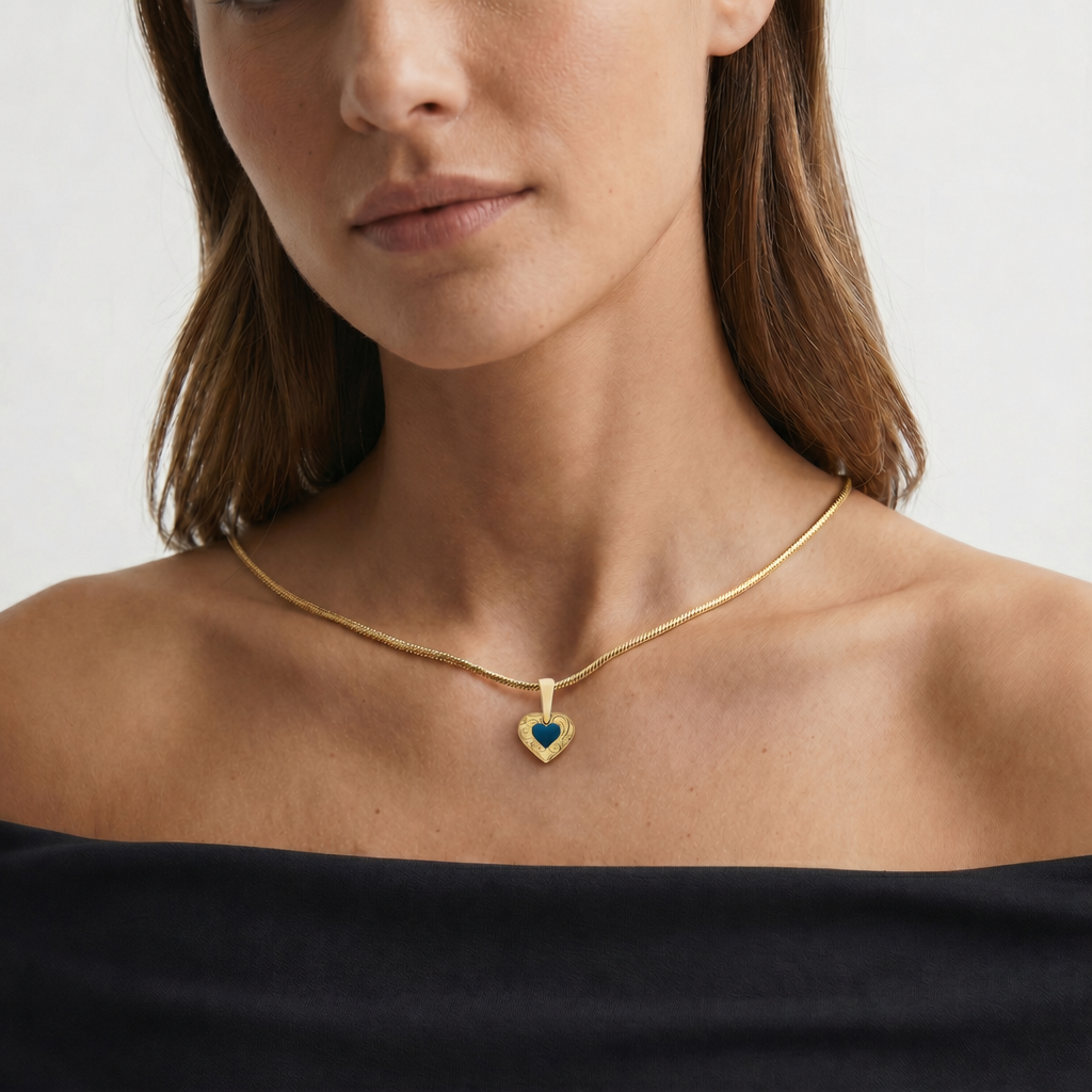 Pleasant Heart Black Finish with Black Flame Opal Ash Resin Jewelry